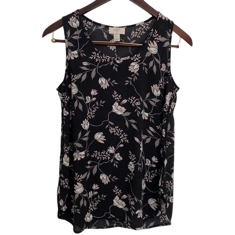 Loft Outlet Sleeveless Sheer Black Floral Tank